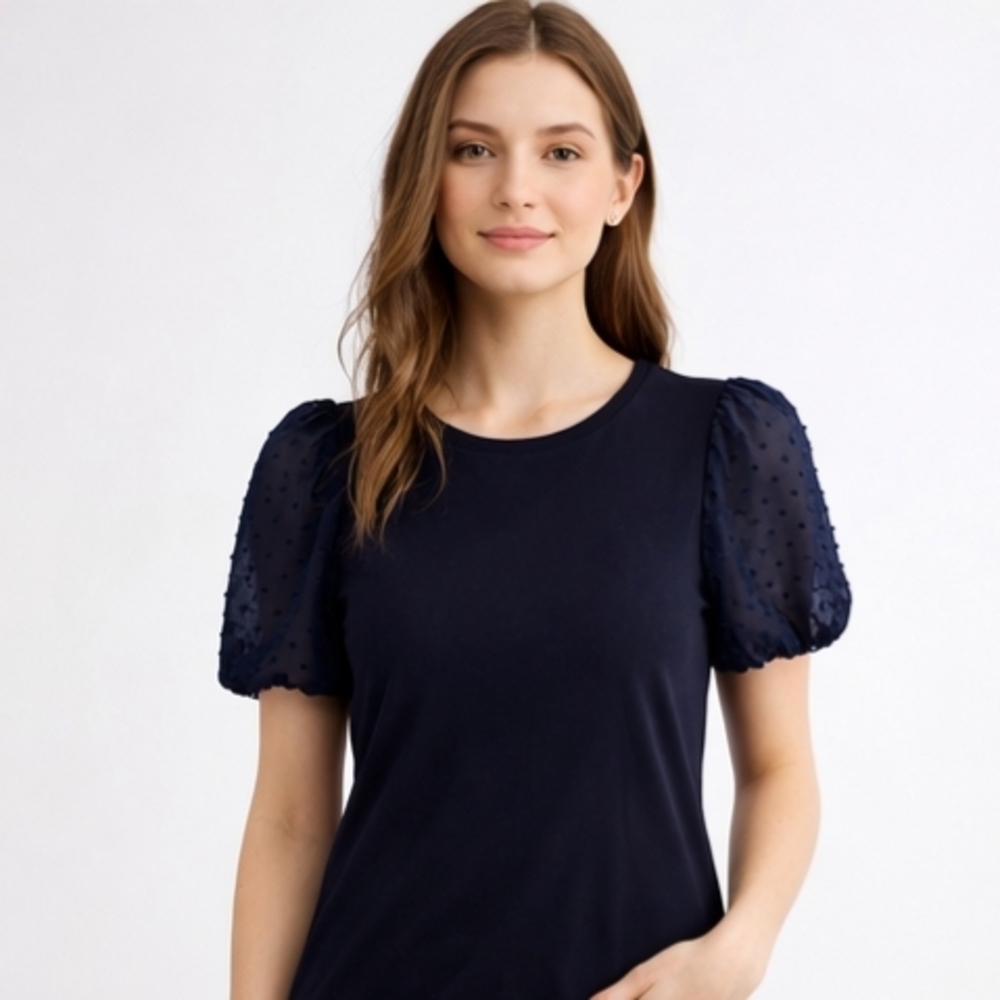 CeCe Navy Puff Sleeve Blouse